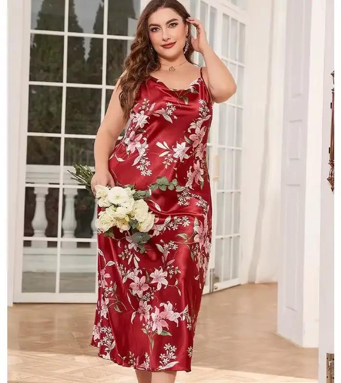 XL-5XL grande taille Sexy jarretelle chemise de nuit vêtements de nuit Lingerie été femmes chemise de nuit ample soyeux Satin robe de chambre vêtements de détente