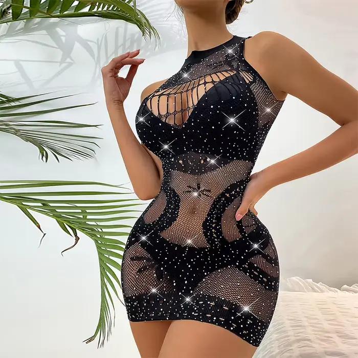 Lingerie Sexy en résille à strass pour femmes