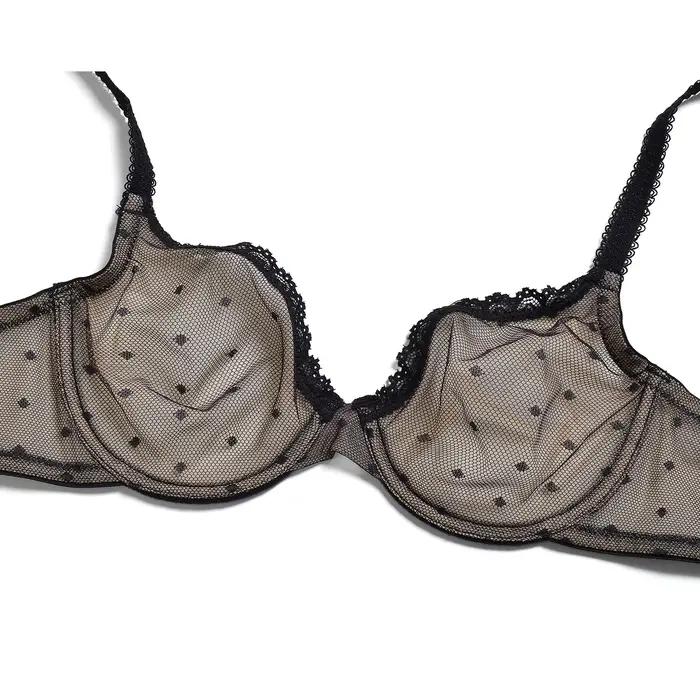 YBCG noir femmes soutien-gorge demi tasse dentelle Lingerie sans doublure à armatures Bralette maille creuse soutien-gorge Transparent pour les femmes grande taille sous-vêtements