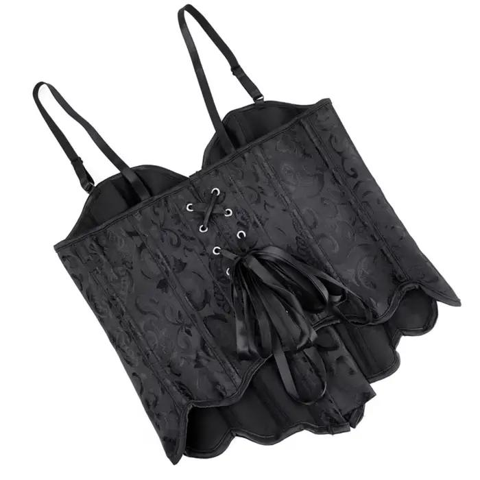 Corset bandeau en jacquard noir à motifs