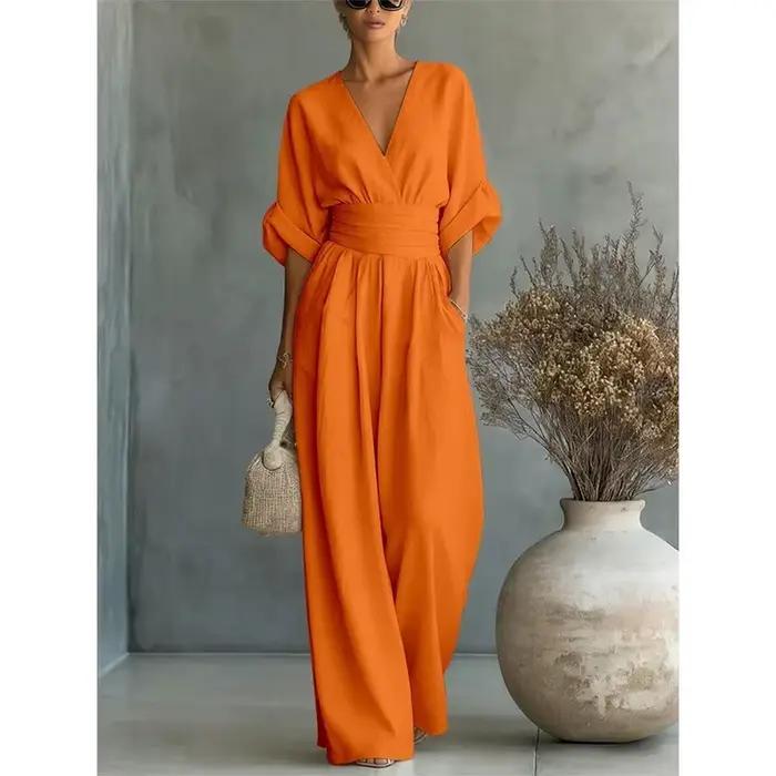 Nouvelle Combinaison Femme Tendance Taille Haute Col V Sexy Blanche pour le Bureau