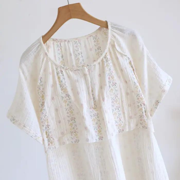 Chemise de nuit en coton fin style campagnard imprimé mignon pour femmes nuits d'été confortables et élégantes
