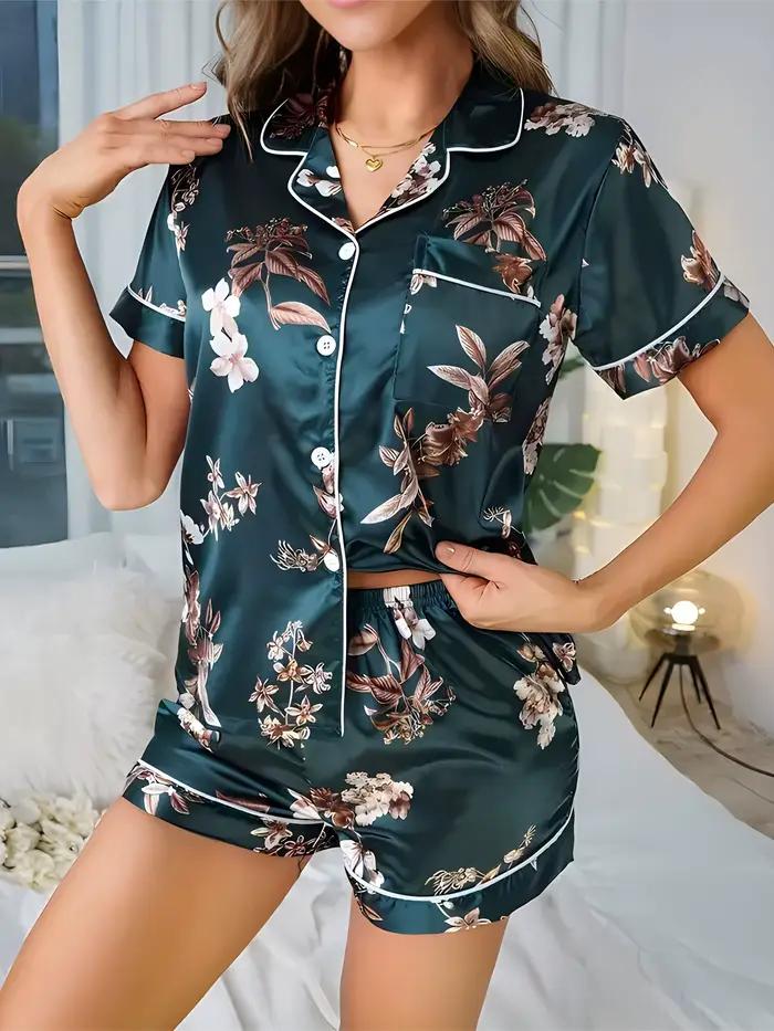 Pyjama pour femmes, ensemble de vêtements de détente imprimés floraux élégants