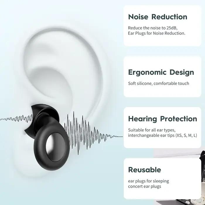 Eayburst Bouchons d'oreille en silicone pour dormir Cancelage du bruit Protection auditive Bouchon d'oreille réutilisable pour le sommeil Focus Concerts WorkStudy
