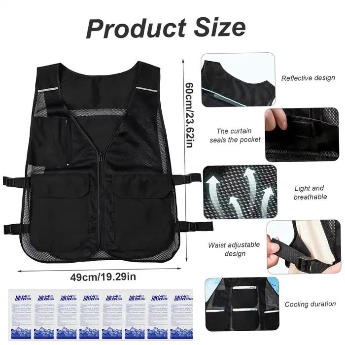 Gilet de refroidissement corps gilet de refroidissement avec 8 sacs de glace gilet de refroidissement d'été gilet froid réglable gilet de glace AC réfléchissant pour temps chaud