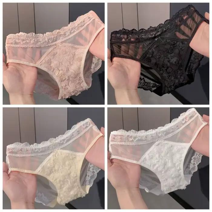 Culottes transparentes à taille basse en dentelle et maille patchwork