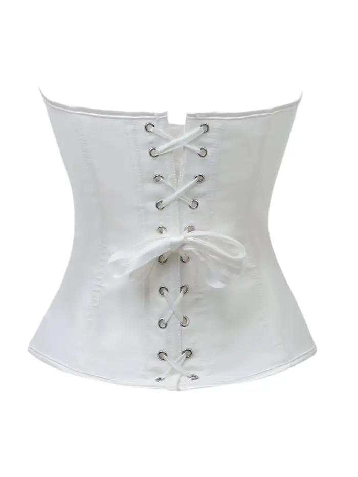 Corset blanc en satin à col cœur avec fermeture éclair latérale et laçage