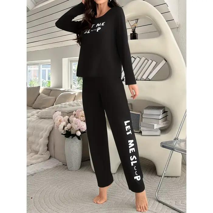2025 Pyjama vêtements de détente lettre imprimer à manches longues haut et pantalon ample décontracté deux pièces