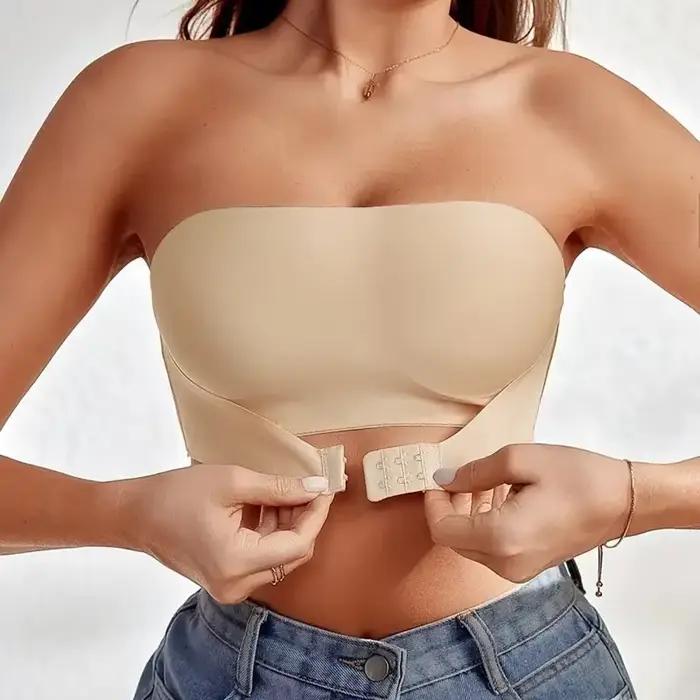 Soutien-gorge sans bretelles sans couture polyester pour femme avec bouton devant confortable et antidérapant pour tous les jours occasions spéciales