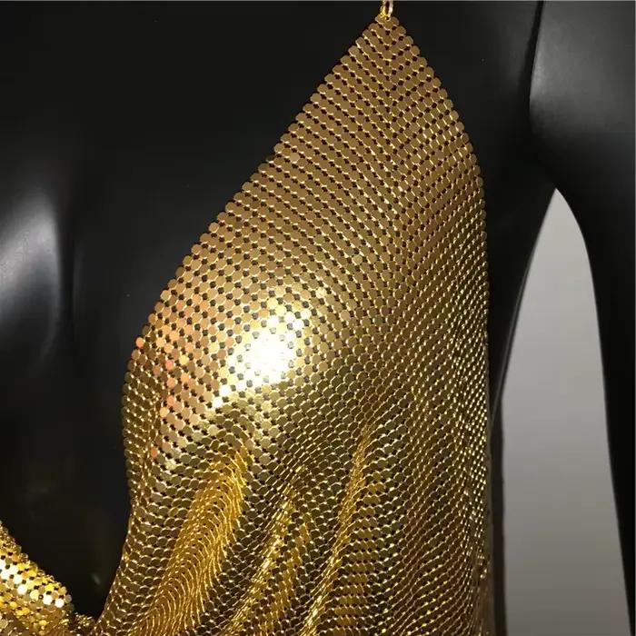 Femmes métal paillettes débardeur Sexy col en V profond licou étincelle