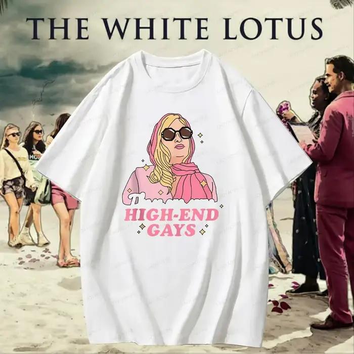 ‌ T-Shirt à col rond 100% coton avec Slogan drôle de la saison du Lotus blanc, avec motifs de émission de télévision rétro, chemises pour hommes et femmes