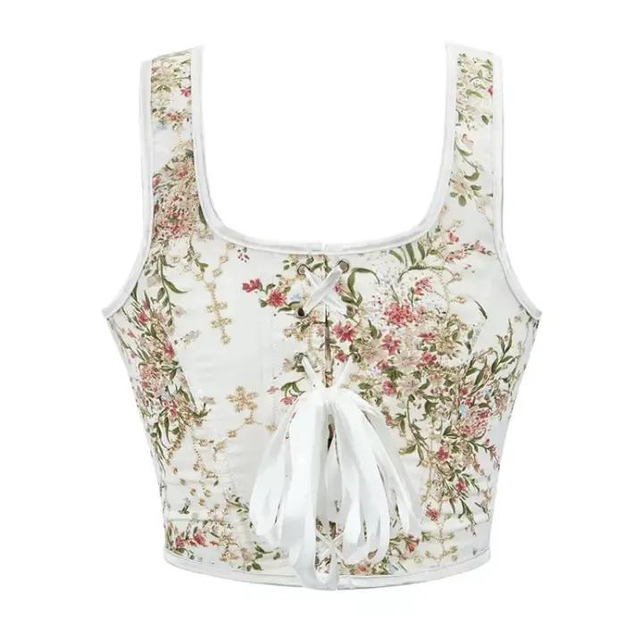 Vintage femmes surbuste Corset avec bretelles Sexy à lacets imprimé fleuri Push Up haut bustier fête Clubwear corsage Corselet Feminino