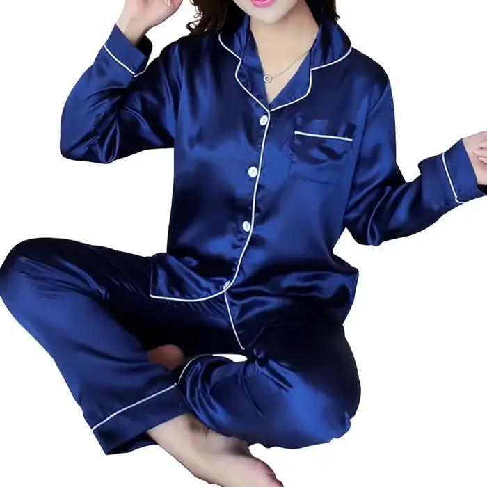 Pyjamas pour femmes tendance, vêtements de nuit à manches longues, pyjamas sexy, vêtements de nuit en 2 pièces, ensemble de pyjamas en satin de soie, taille plus 5XL