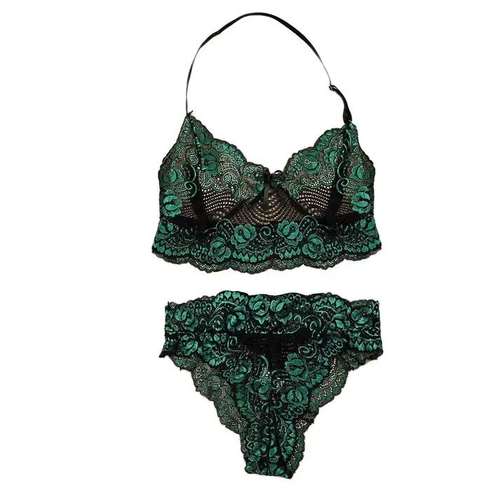 Femmes Sexy Lingerie deux pièces dentelle trois points gros seins sous-vêtements nœud papillon