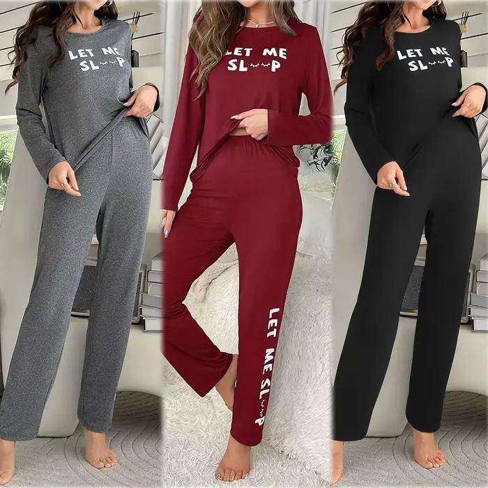 2025 Pyjama vêtements de détente lettre imprimer à manches longues haut et pantalon ample décontracté deux pièces