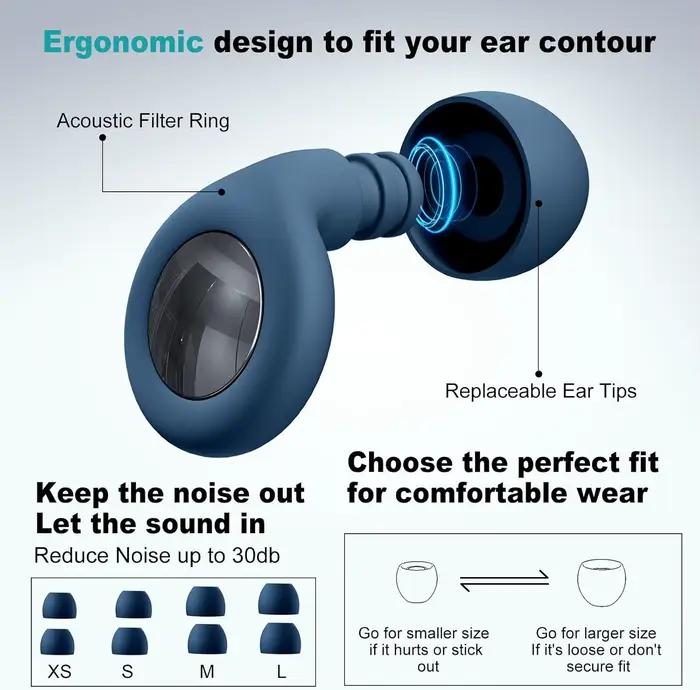 Eayburst Bouchons d'oreille en silicone pour dormir Cancelage du bruit Protection auditive Bouchon d'oreille réutilisable pour le sommeil Focus Concerts WorkStudy