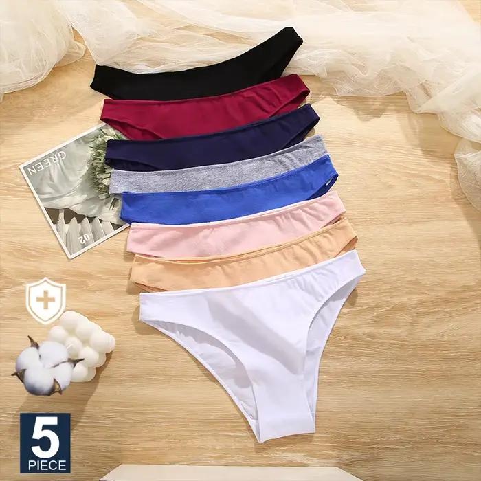 FINETOO-Culottes M-XXL en coton pour femmes, sous-vêtements sexy pour femmes, sous-vêtements pour filles, 7 couleurs unies, 5 pièces/ensemble