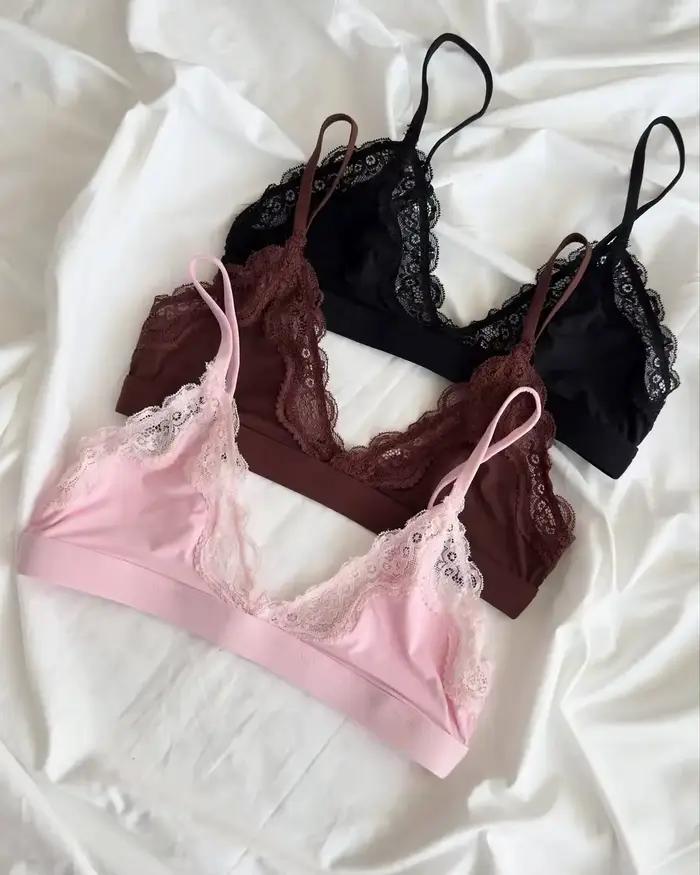 Ensemble de lingerie en dentelle à col en V pour femme