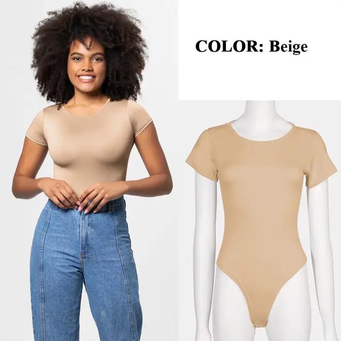 TUNIControl-Combinaison body string pour femme, manches courtes, t-shirt moulant, mode St123