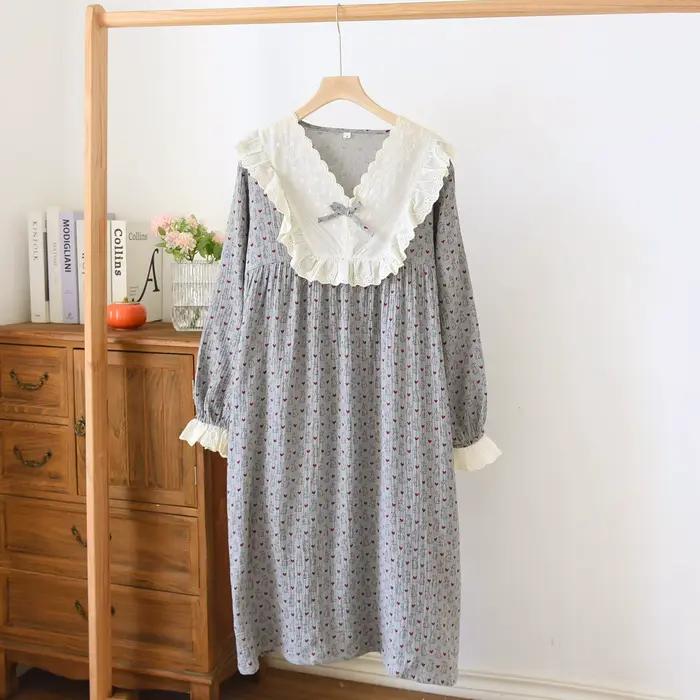 Vintage Cottagecore chemise de nuit pour femmes col en dentelle Style français robe de nuit doux 100% coton gaze vêtements de détente robe de maternité
