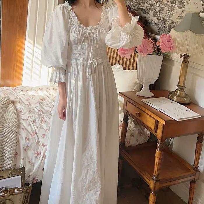 Robe de nuit longue 100 % coton pour femme, broderie française, magnifique tenue de nuit vintage, style palais rétro, chemise de nuit princesse, peignoir du matin