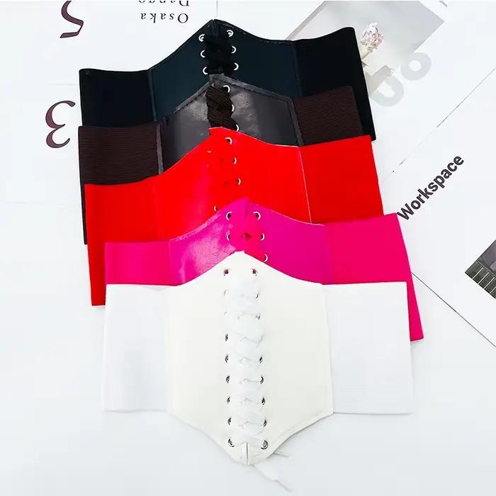Corsets pour femmes large ceinture gothique minceur gaine ventre plat blanc Corset élastique taille haute Faux cuir noir ceintures Korsett