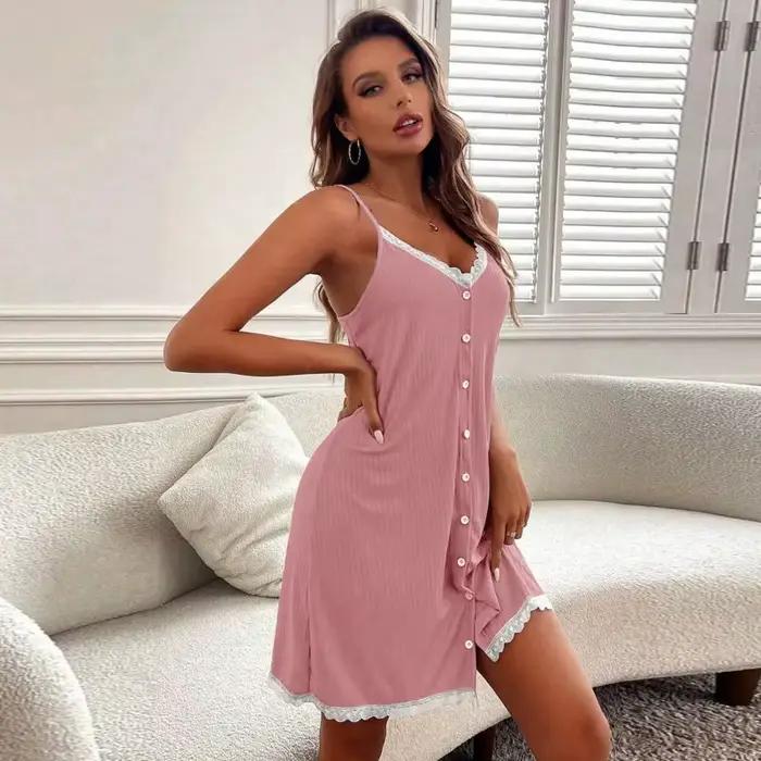 Chemises de nuit en dentelle sexy collicou boutons sous-confortables pour femmes occasions spéciales sans manches aux genoux polyester spandex styles modernes et audacieux