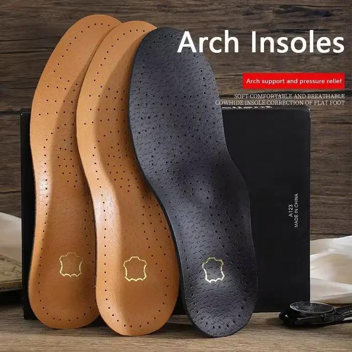 1 paire de semelles orthopédiques pour pieds plats, semelles respirantes en cuir, semelles en latex absorbant les chocs, semelle de chaussure confortable et douce
