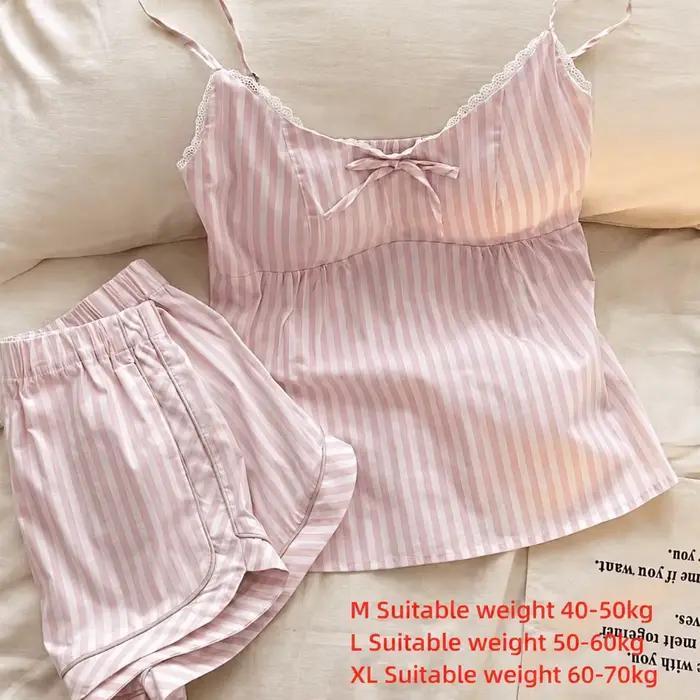 Ensemble de pyjama mignon et doux à nœud papillon, sans manches, coupe ample, deux pièces, bretelles spaghetti, vêtements de nuit, tenue d'intérieur