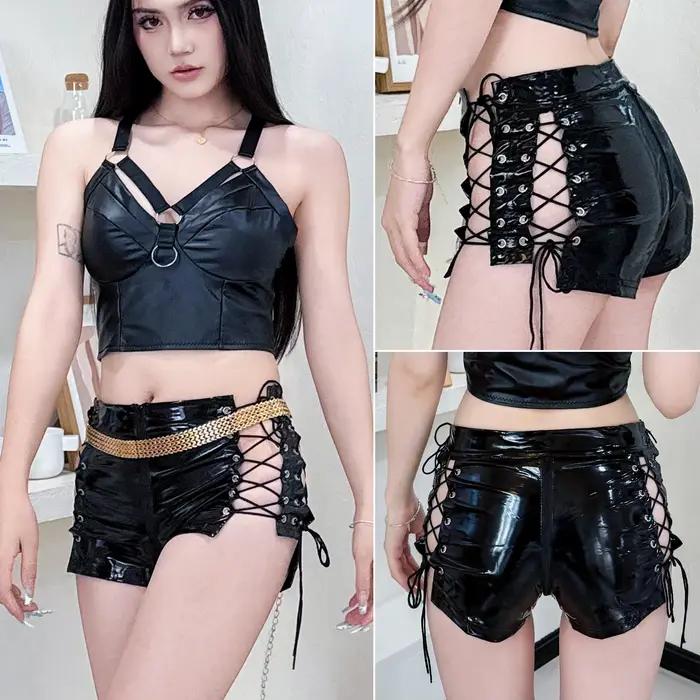 Nouveauté 2026 Short moulant pour femme en similicuir verni