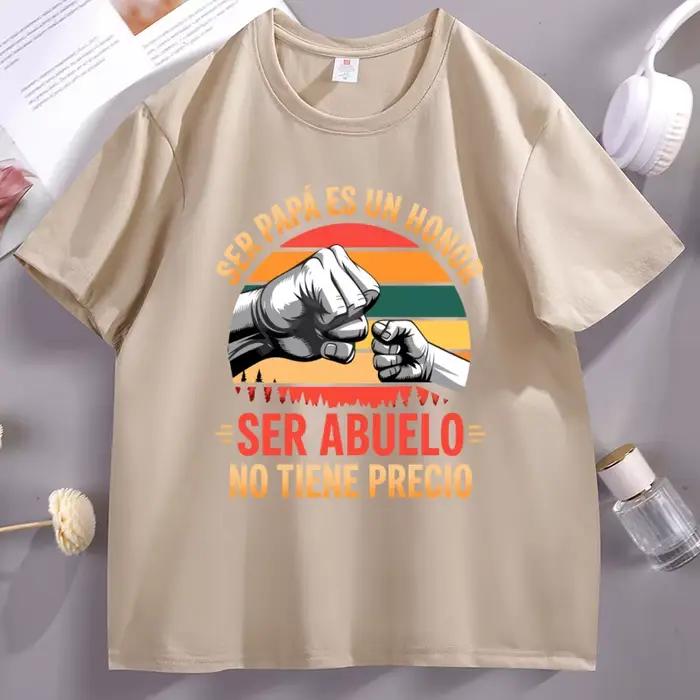 T-shirts « Ser Papa Es Un Honor » pour grand-père espagnol, T-shirt rétro pour grand-père, décontracté en coton à manches courtes et col rond