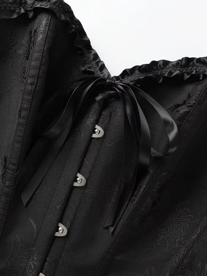Corset élégant noir en jacquard avec volants