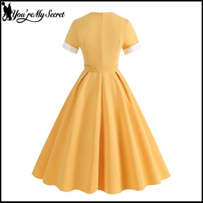 [You're My Secret] Robe vintage bleue pour femme des années 1950, style Hepburn, à manches courtes, coupe évasée, tenue décontractée pour les vacances, vêtements d'été 2026