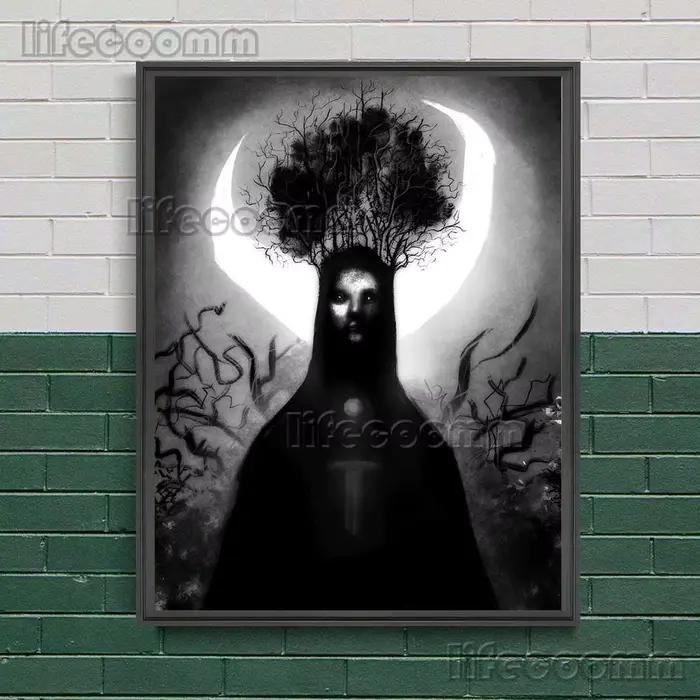 Toile d'art mural sans cadre, peinture de fantôme blanc dans la nuit, affiche d'art et décoration de maison imprimée