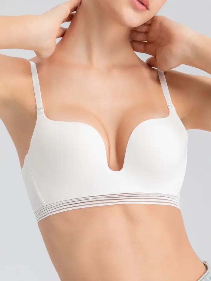 Lingerie française sexy pour femme sans anneaux en acier Soutien-gorge push-up avec un design au dos en U pour un soutien amélioré et un dos ouvert