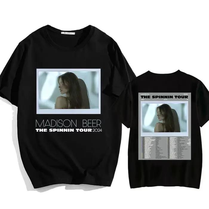 T-shirt manches courtes femme/homme, en coton, avec impression graphique double face, Madison Beer The Spinning Tour 2024