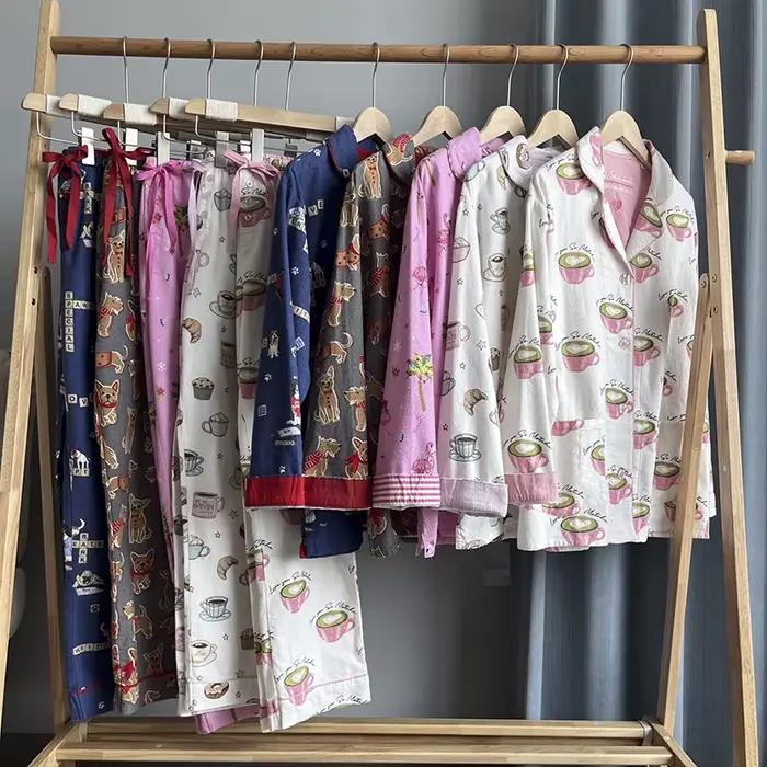 Femme confortable coton pyjamas ensemble vêtements de détente 2 pièces dessin animé à manches longues pantalon costumes