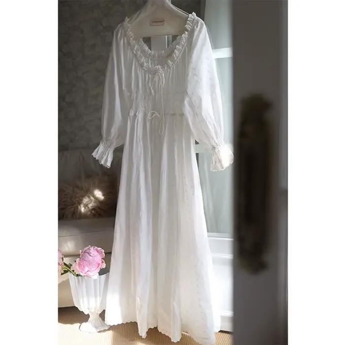 Robe de nuit longue 100 % coton pour femme, broderie française, magnifique tenue de nuit vintage, style palais rétro, chemise de nuit princesse, peignoir du matin
