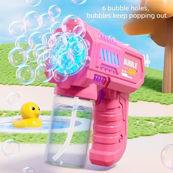 Machine à bulles électrique à 6 trous avec lumière, pistolet à bulles automatique, jouet souffleur de bulles pour enfants, jeu d'extérieur estival