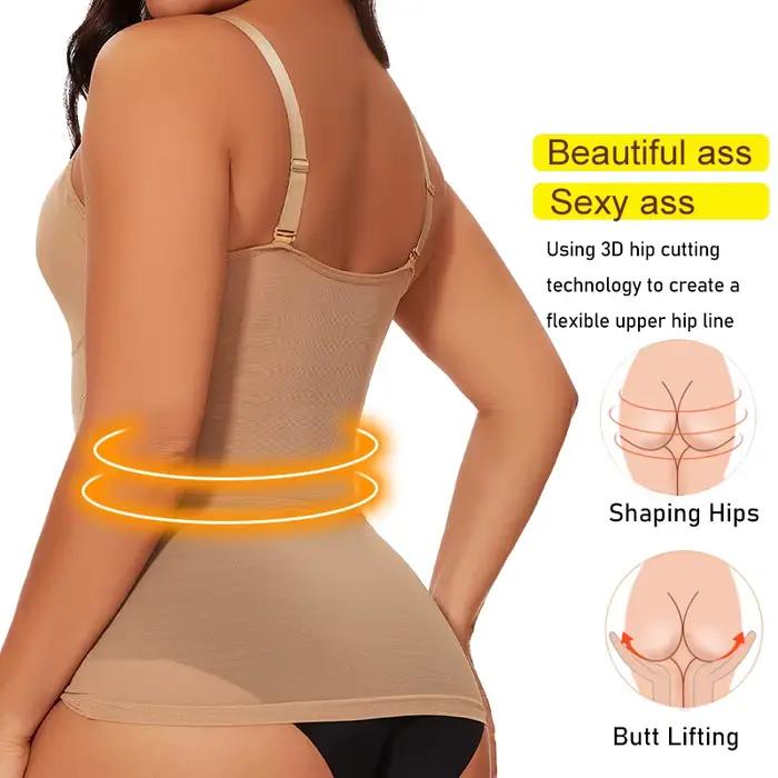 Camisole de shapewear col en V pour femmes, contrôle du buste et de la taille, compression, soutien-gorge intégré, matière en nylon et élasthanne, pour toutes les occasions