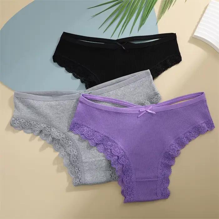 2 pièces culottes en coton pour femmes Sexy dentelle slips brésiliens femme taille basse sangle croisée caleçon Stretch respirant intimes