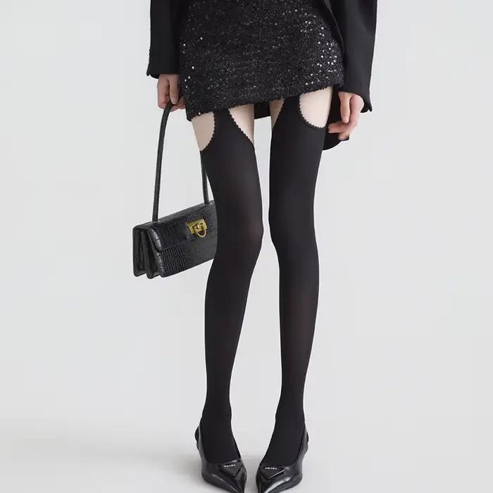 Bas sexy pour femmes avec porte-jarretelles, bas cuissardes, bas au-dessus du genou, collants brillants, transparents et lisses