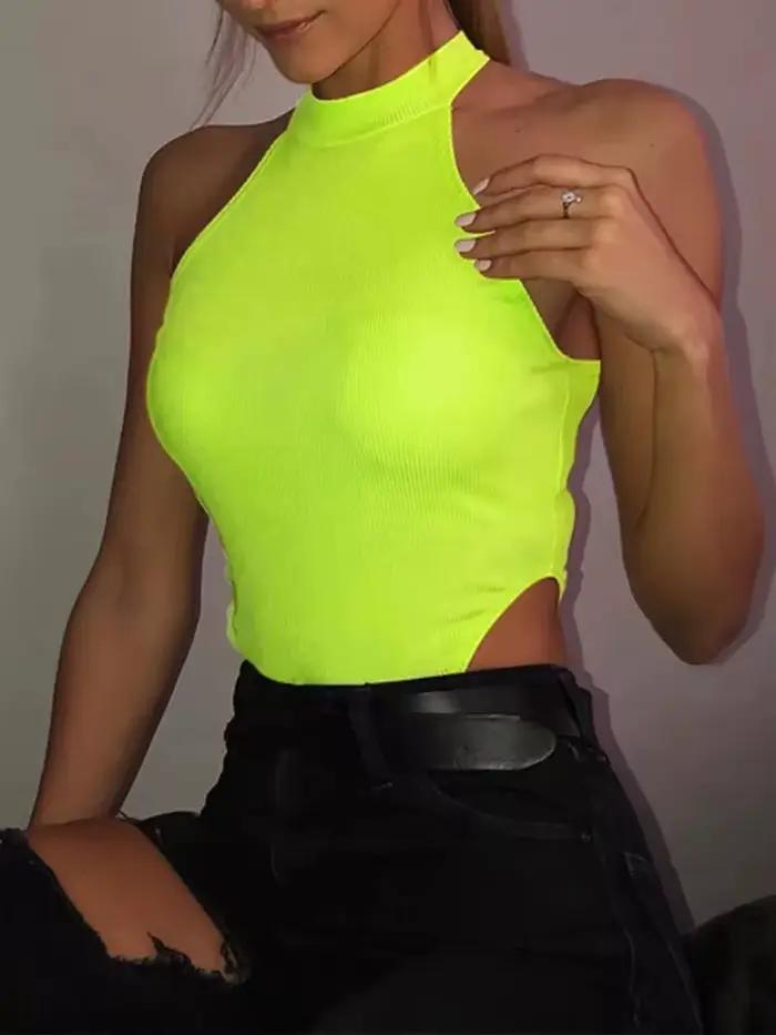 Body néon sexy pour femmes, combinaison moulante haute élasticité, polyester et coton, pour soirées club et activités estivales