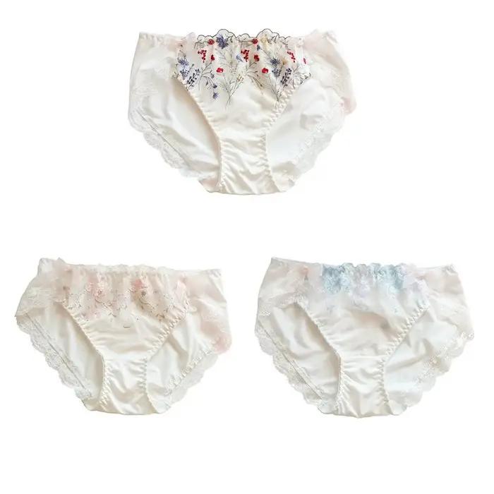 Culottes féminines taille mi-haute en dentelle florale avec nœud
