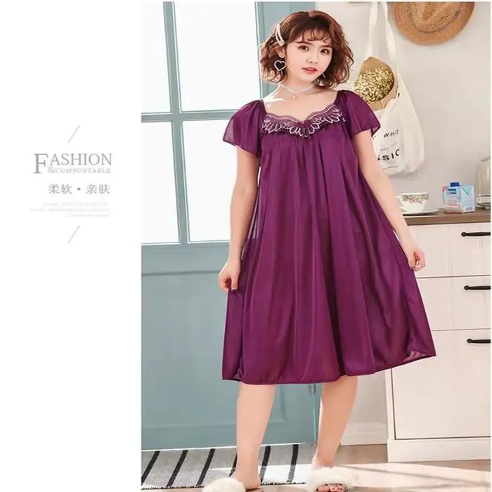 Chemise de nuit en dentelle à manches courtes pour femmes