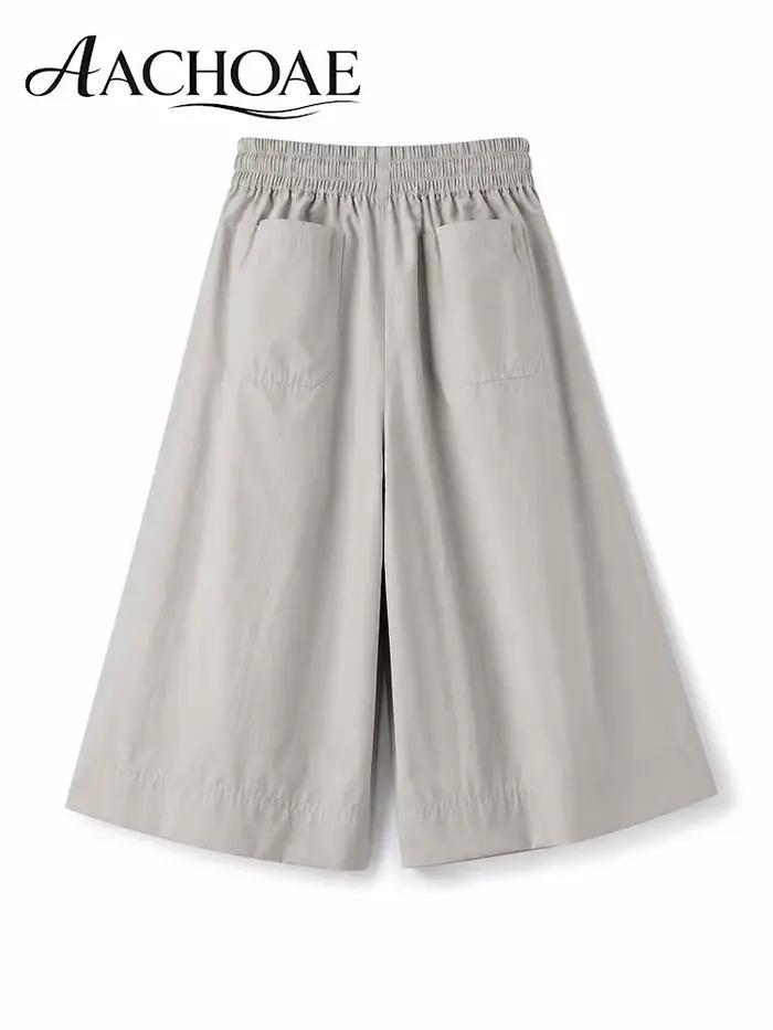 Pantalon Culotte Ample Femme Taille Haute Coupe Palazzo Longueur Midi Décontracté Été avec Poches