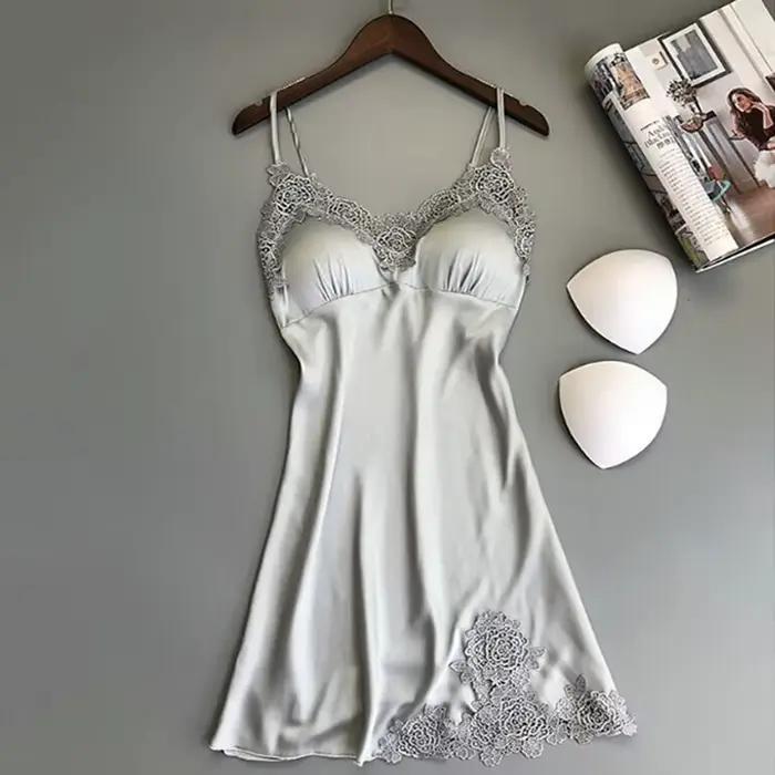 Dames Sexy injSatin Nuit Robe fibrNighties V-cou Chemise