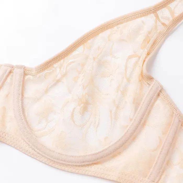 Soutiens-gorge pour femmes grande taille dentelle maille BH hauts à armatures broderie voir à travers des sous-vêtements Sexy Lingerie brassière A B C D DD tasse