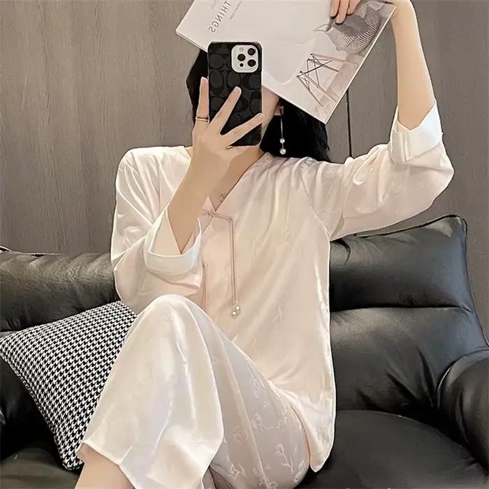 Pijama Feminino mode nouveau soie Satin ensemble de vêtements de nuit Style Vintage maison