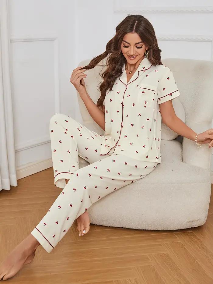 Ensemble pyjama texturé imprimé cerise